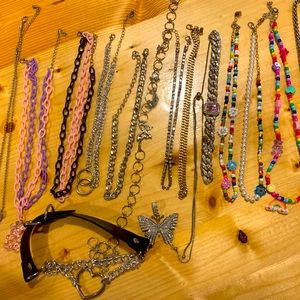 jewelry bundle goth rainbow earrings necklaces belt chain rings choker